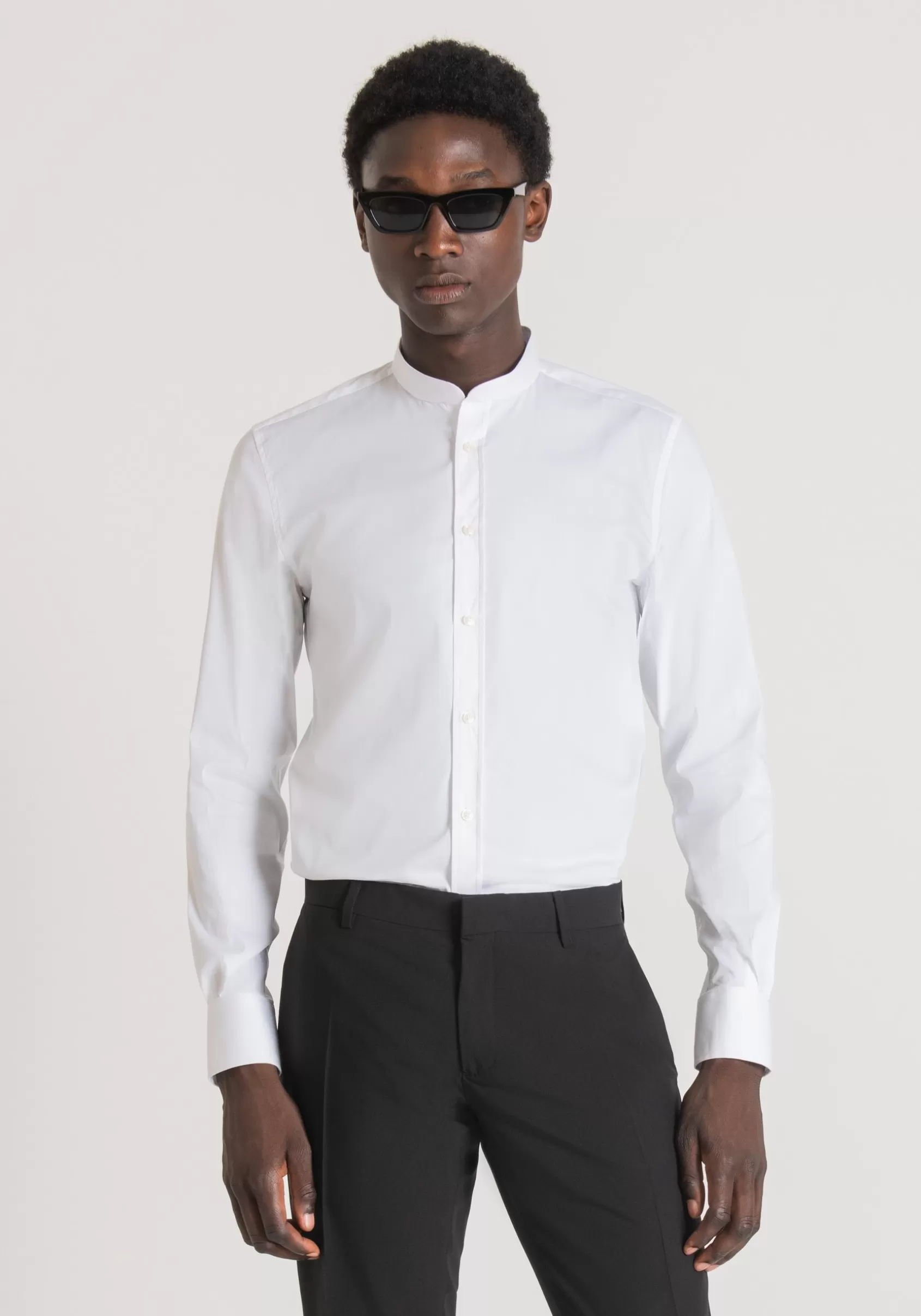 Homme Antony Morato Chemises>Chemise En Coton Avec Col Mao