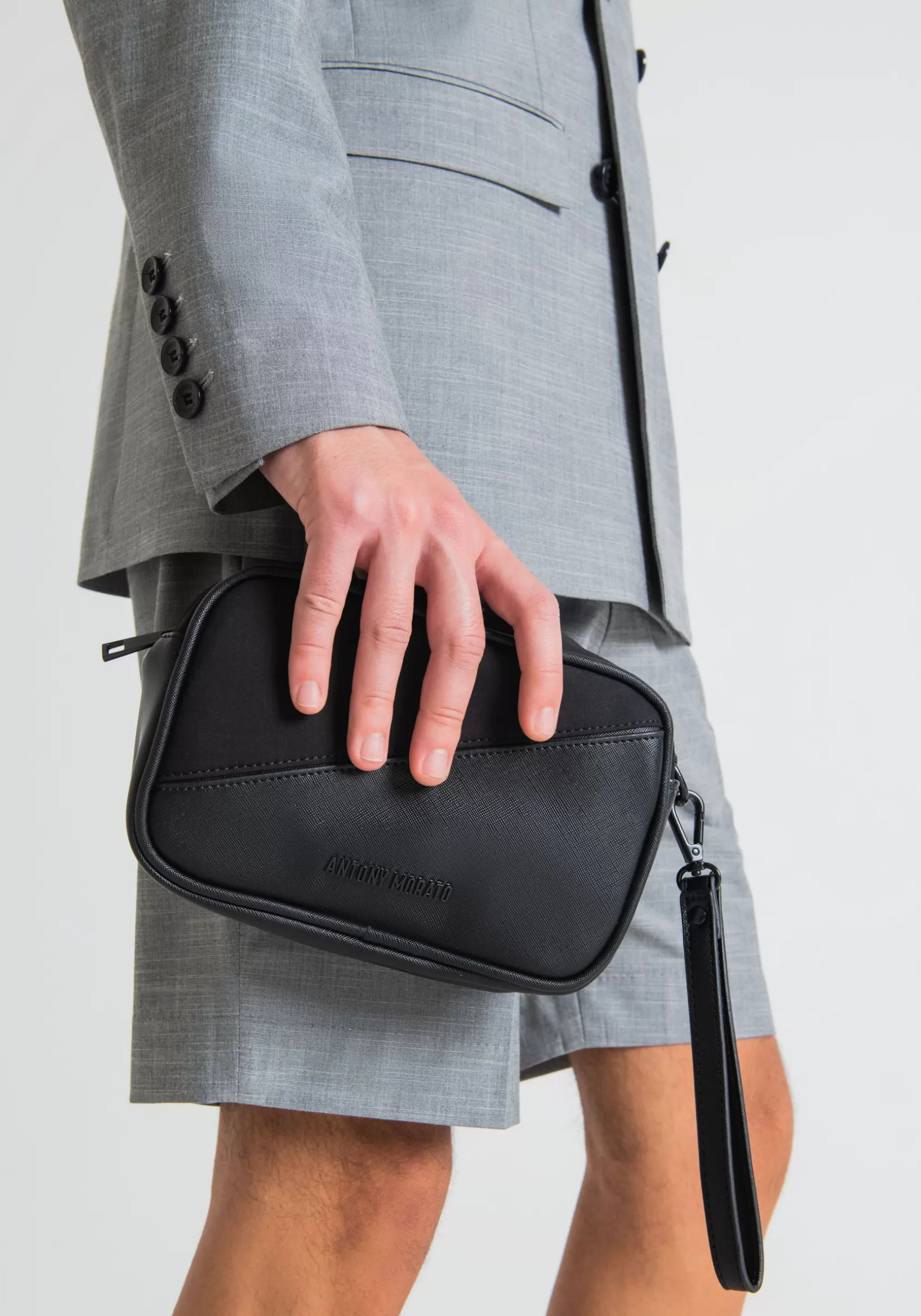 Homme Antony Morato Sacs>Pochette En Popeline Avec Details En Similicuir Contrastants