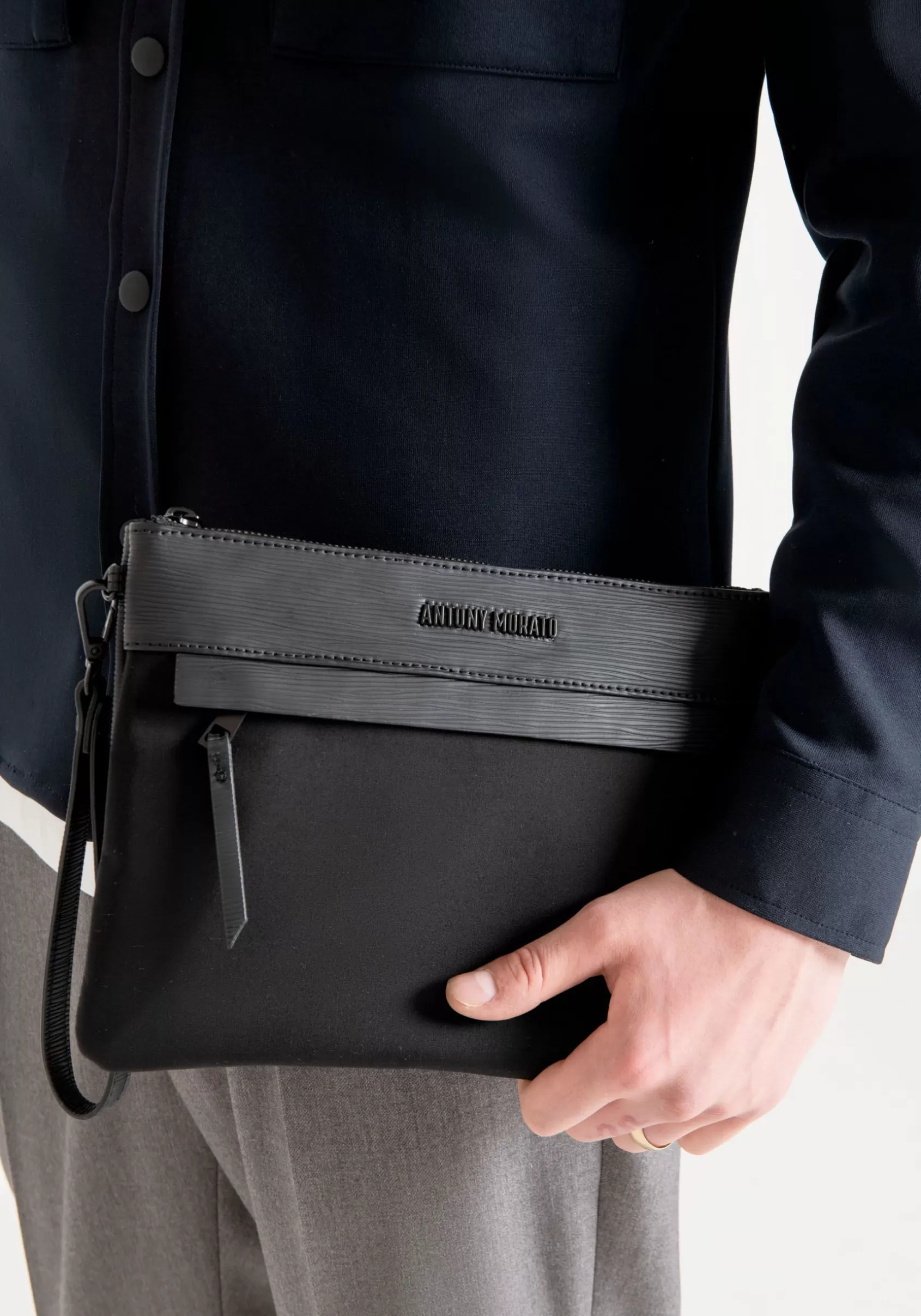 Homme Antony Morato Sacs>Pochette En Popeline Et Tissu Effet Liege